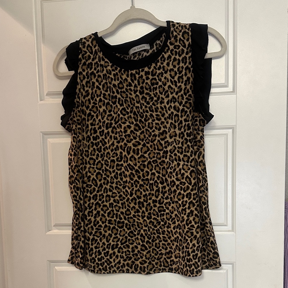 Ces Femme Leopard Print Tank Top with Black Trim
